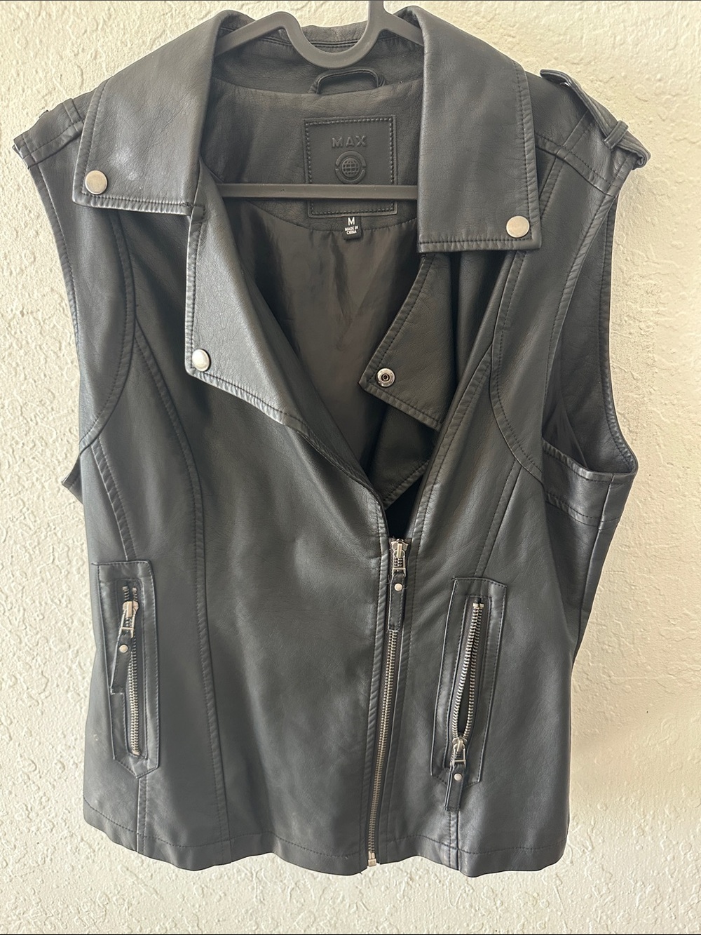 Max Studio Black Faux Leather Moto Vest - Women's M